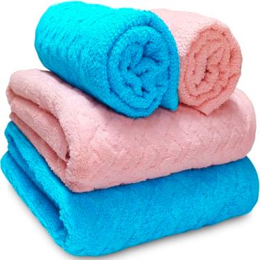 Imagem de Jogo de Banho Atlântica Finesse Aveludada 100% Algodão Fio Penteado Jacquard Toalha Macia Grossa (Azul/Rosa)