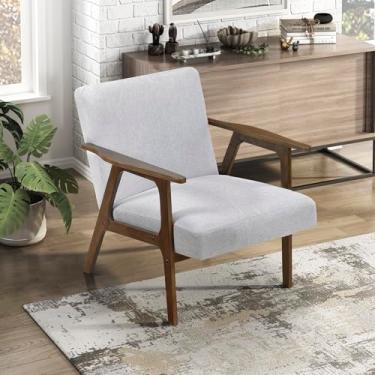 Imagem de Lexicon Cadeira com detalhes modernos de meados do século, poltrona estofada, poltrona de sofá individual, acabamento marrom, moldura de madeira maciça, cadeiras laterais confortáveis para sala de