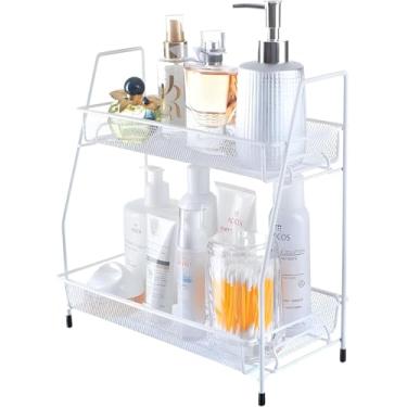 Imagem de Prateleira Organizador 2 Andares Para Cozinha, Banheiro Multiuso de Metal Reforçado Com 2 Bandejas (Branca)