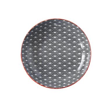 Imagem de TROSIQUANJIA Utensílios de mesa minimalistas de cerâmica de 17 cm, prato redondo para bolo de doces - 7 pratos de arroz - onda azul escuro