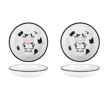 Imagem de Conjunto criativo de tigela e prato de vaca de desenho animado, tigela e prato de cerâmica personalizados para uso doméstico - prato redondo de 20 cm - 2 pacotes