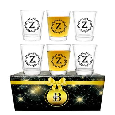 Imagem de Inicial personalizada com monograma de copos de shot para mulheres, homens, mãe, pai, dia das mães, dia dos pais, casamento, aniversário, lembrancinhas de festa, feriados - 59 g - conjunto de 6. Com caixa de presente - por Bisyata "Z"