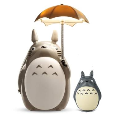 Imagem de FEFURS Totoro Umbrella Led Night Light Lâmpada De Personagem Infantil, My Neighbor Cute Stuff Night Light Carregamento Usb (Barriga Branca) Bônus Totoro Tumbler