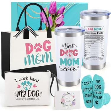 Imagem de Halema Presentes de mãe de cachorro para mulheres, melhores presentes de mãe de cachorro presente de aniversário de Natal para mães de cachorro com sacola de lona 590 ml copo de vinho bolsa de