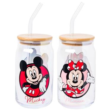 Imagem de Silver Buffalo Disney Mickey e Seus Amigos com Minnie 2 Potes de Vidro com Tampa de Bambu e Canudo de Vidro, 473 ml