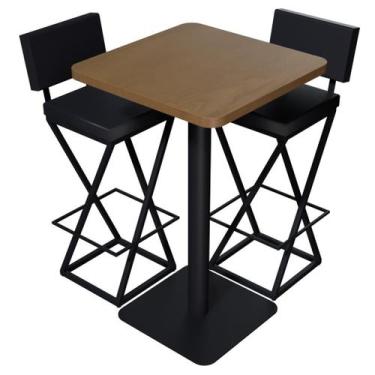 Imagem de Kit Mesa Bistrô Alta Quadrada com Metalon Preto e 2 Banquetas Zênite P