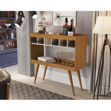 Imagem de Aparador Athenas MDF com Adega Pés de Madeira Maciça Design Moderno - 