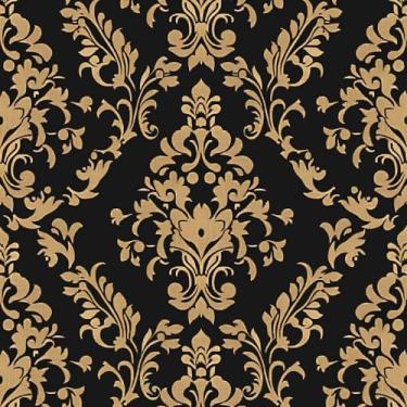 Imagem de XRUIBZI Papel de parede floral dourado vintage boho folha de contato mural de parede preto vinil impermeável autoadesivo removível para locatário papel de parede 44,5 cm x 299,7 cm