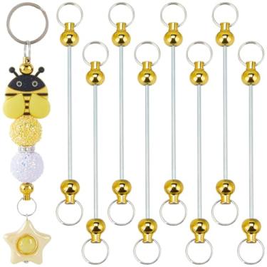 Imagem de SUNNYCLUE 10 peças de ouro chaveiro barra de contas em branco barras de chaveiro liga de metal destacável decoração ligando achados de bastão com extremidade de anéis duplos para artesanato DIY