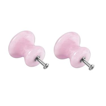 Imagem de Rockcloud Pacote com 2 puxadores de armário de pedra de cristal com parafusos, puxador de gaveta para armário guarda-roupa decoração de escritório em casa, quartzo rosa