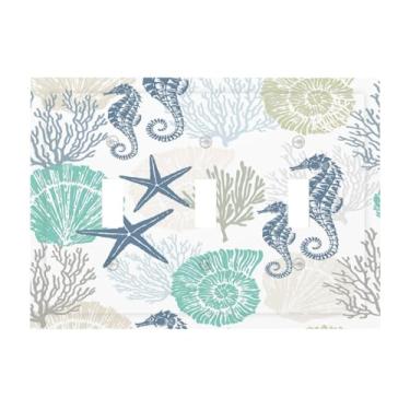 Imagem de Beach Nautical Coral Conch Starfish Shell 3 Gang Jumbo Light Switch Plate Decorativo Triplo Interruptor Elétrico Placa Frontal Face Wall Plate Outlet Cover