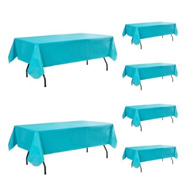 Imagem de Enjoyidea Toalha de mesa de vinil com forro de flanela - pacote com 6 toalhas de mesa azul-petróleo 152 x 250 cm, retangular, para uso ao ar livre, retangular, 1,8 m - pano de óleo resistente para