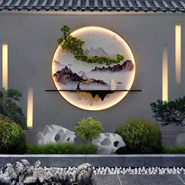 Imagem de Luminária de parede contemporânea para paisagem externa em pinho, à prova d'água, mural chinês, criativa, elétrica, varanda, corredor, pátio, vila, jardim, comunidade, decoração de parede LE