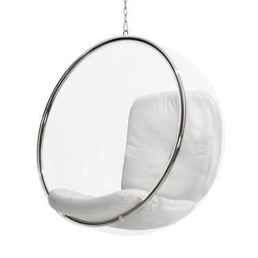 Imagem de Poltrona Bubble Chair Acrilico Com Estofado Couro Natural Branco Cor Branco