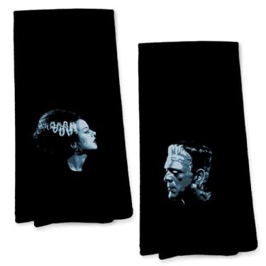 Imagem de Giosve Frankenstein and Bride Toalhas de cozinha góticas para casais, Dark Academia Toalhas de mão de filme de monstro de terror para banheiro, toalhas de chá assustadoras azuis vintage para casa, bar