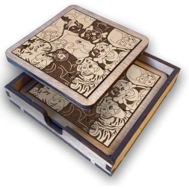 Imagem de Conjunto de porta-copos de madeira com quebra-cabeça de cachorro Staffordshire Terrier 02 - Tapetes interligados com corte a laser para amantes de animais de estimação (conjunto de 2 staffordshire