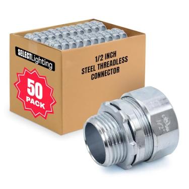 Imagem de SELECT Lighting Conector sem rosca, conector de compressão de aço zincado de 1/2 polegada, acessórios de conduíte elétrico para uso interno e externo, pacote com 50