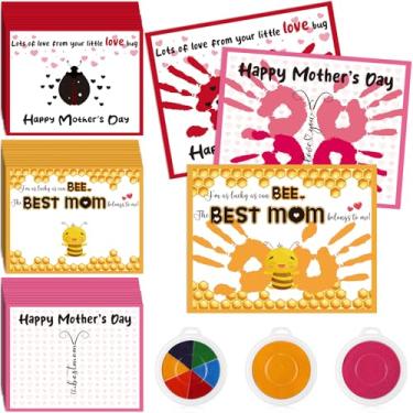 Imagem de Motipuns 30 kits de artesanato para o Dia das Mães, cartões comemorativos com 3 almofadas de tinta grandes, presentes felizes para o dia das mães para atividades domingos em casa (amarelo, abelha)