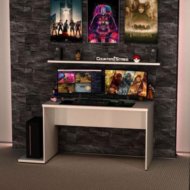 Imagem de Mesa para Computador Gamer 120x60 Cm Escritório Branco