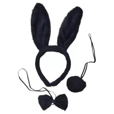 Imagem de Kit Fantasia Coelhinha Tiara/Gravata/Rabinho Coelho Preto