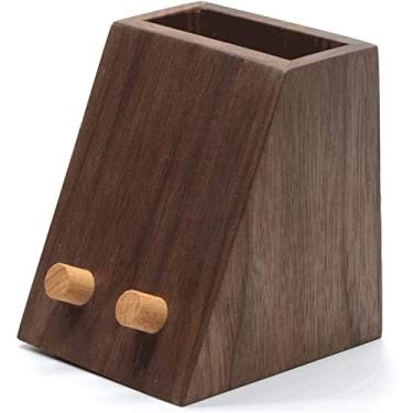 Imagem de Porta-lápis de mesa de madeira maciça, suporte multifuncional para celular, suporte de pincel de maquiagem criativo, organizador de artigos de papelaria de grande capacidade