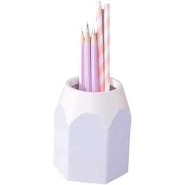 Imagem de Porta-lápis de mesa criativo, suporte de pincel de maquiagem com estrutura hexagonal estável, suporte multifuncional de grande capacidade, durável, armazenamento de canetas, papelaria (azul