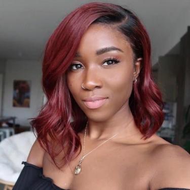 Imagem de Peruca Ombre 1B/99J HD Lace Front 150% Cabelo Remy Brasileiro Borgonha Curto Bob Wave Perucas de Cabelo Humano 33 x 4 Perucas de Cabelo Frontal de Renda Transparente Peruca Natural Sem Cola (25 cm