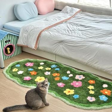 Imagem de LRSBDSRL Tapete floral 3D, lindo musgo verde, padrão de flores irregulares, pelúcia antiderrapante, tapete lavável, para sala de jogos, quarto, tapete de banheiro, tapete de lavanderia (A, 6 m x 1,2