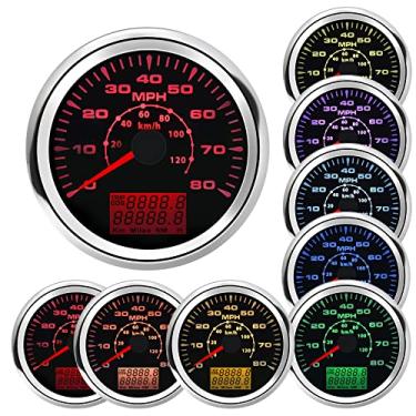 Imagem de Geloo Medidor de velocímetro GPS para barco de 85 mm - velocímetro MPH e KM/H, odômetro à prova d'água para carro, caminhão, barco e motocicleta - 7 cores de fundo, 9-32V