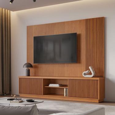 Imagem de Estante Home para Tv de Ate 75 Polegadas 2 Portas 100% Mdf 220cm Valencia New Naturalle