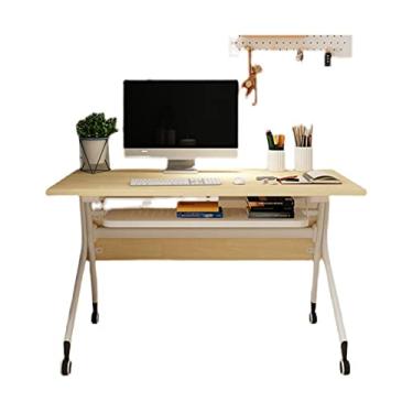 Imagem de AKALNNB Mesa de PC móvel dobrável mesa simples para escritório doméstico PC mesa com rodízios de bloqueio silenciosos mesa de estudo compacta com prateleiras de armazenamento, mesas de escritório de 2