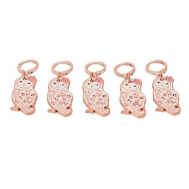 Imagem de Anéis Marcadores de Ponto Conjunto de 5 Pingentes de Coruja para tricô Artesanal, Pingente de Coruja, Com Pingente de Ouro Rosa, Anéis de Fivela de Marcação para Cachecol de