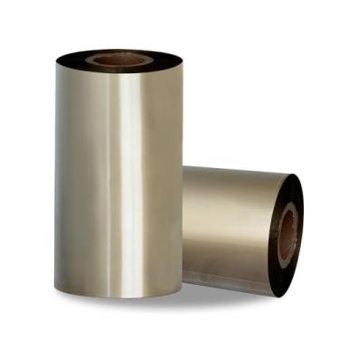 Imagem de 2 rolos 110 mm x 300 m de ouro, fita de transferência térmica de cera/resina, núcleo 2,5 cm, tinta externa, fita de código de barras compatível com impressora Zebra