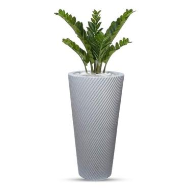 Imagem de Vaso Planta Decorativo Polietileno Grande Luxo Flores 70x36 Cinza Pedr