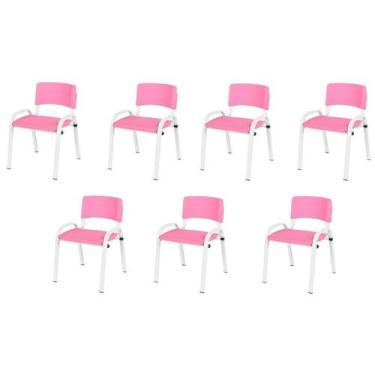 Imagem de Kit 7 Cadeira Iso Infantil Creche, Escola Base Branco Rosa - LAURALAN 