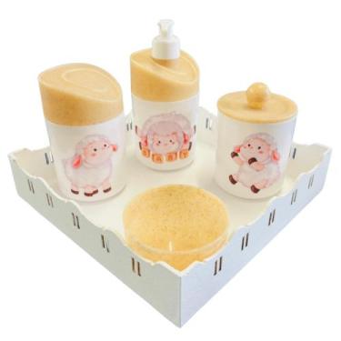 Imagem de Kit Higiene Baby Ovelhinha Menina c/bandeja MDF - 5 Peças - Dóia Kids,