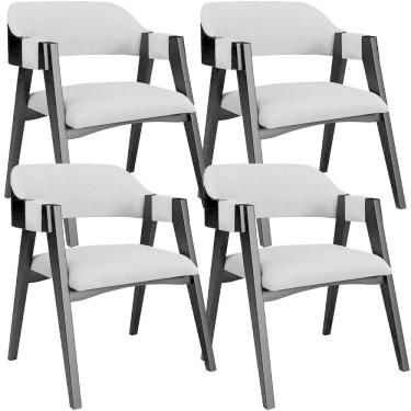 Imagem de Kit 4 Cadeiras Sala De Jantar Estar Living Estofada Suran L02 Preto Linho Cinza - Lyam Decor