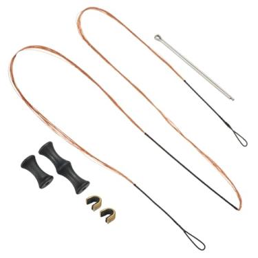 Imagem de PATIKIL Substituição de corda de arco de 156 cm, acessórios de cordas de arco para tiro com arco 12 fios com protetor de dedo e 2 pontos de fixação de latão para arco longo recurvo tradicional