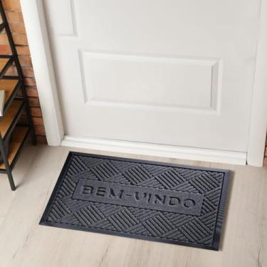 Imagem de Tapete Antiderrapante Capacho Porta Entrada 40cm x 60cm Emborrachado (Cinza e Preto)