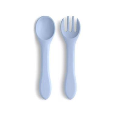 Imagem de Kit Talheres Colher E Garfo Infantil Termo Sensível Proteção Silicone 