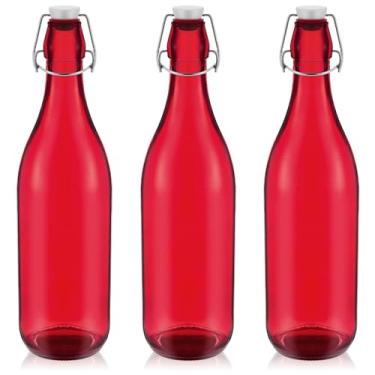 Imagem de Teenyyou 3 garrafas de vidro flip top de vidro com tampa hermética para bebidas, óleo, vinagre, kombucha, cerveja, água, refrigerante (vermelho, 966 g)