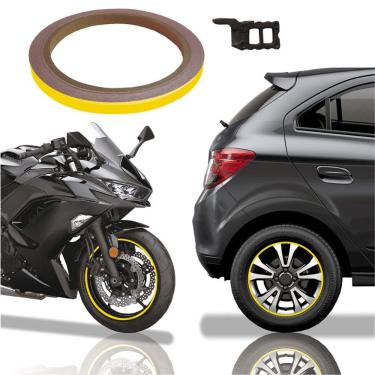 Imagem de Friso De Roda Adesivo Refletivo Carro E Moto Honda Yamaha Suzuki Amarelo