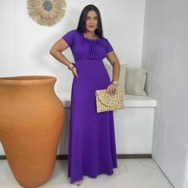 Imagem de Vestido Longo Bolinhas Liso Moda Evangélica Feminina - Miss Flower, Ro