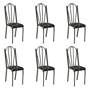 Imagem de Kit 6 Cadeiras De Cozinha Alasca Estampado Preto Florido Pés De Ferro Cromo Preto - Pallazio