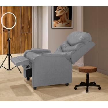 Imagem de Poltrona Papai Mamãe Vovo Reclinável Com Rodízio - Linho Cinza