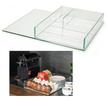 Imagem de Bandeja Vidro Espelhado Para Maquina De Café Coffee Break Organizador Bancada Decorativa