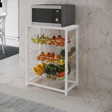 Imagem de Fruteira Com Suporte Para Micro-Ondas Barcelona Aço Branco Cesto Branco Tampo Branco - Cor: Marrom