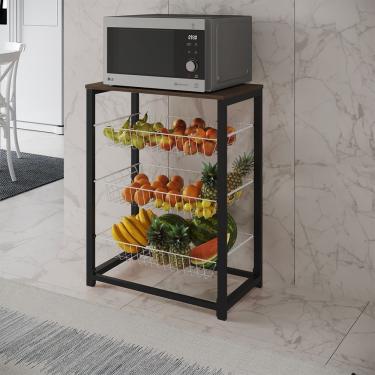 Imagem de Fruteira Com Suporte Para Micro-Ondas Barcelona Aço Preto Cesto Branco Tampo Amêndoa - Cor: Branco