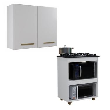 Imagem de Conjunto Armário Aéreo De Cozinha 2 Portas E Balcão Para Cooktop 4 Bocas Branco
