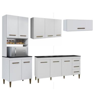 Imagem de Conjunto Paneleiro 4 Portas Balcão 3 Portas Aéreo 3 Portas E 1 Aéreo Basculante Branco